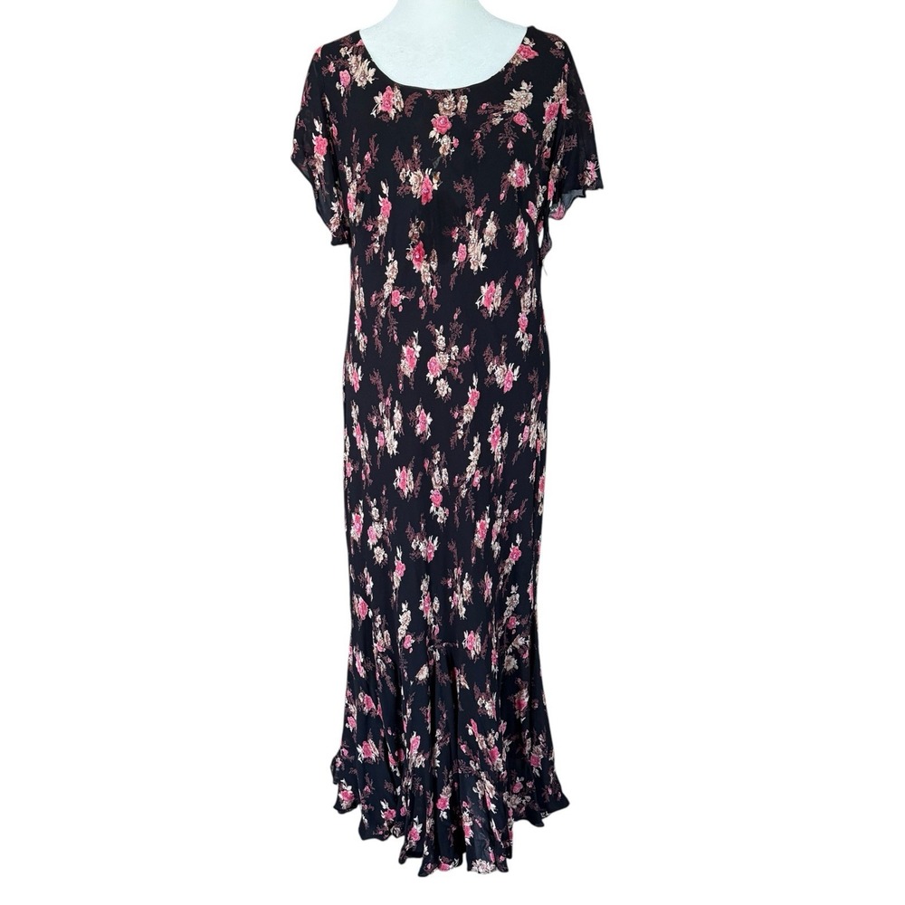 VTG 90s Y2K Floral Beaded Maxi Dress 14/16 L/XL Flutter Sleeve Whimsigoth Fairy